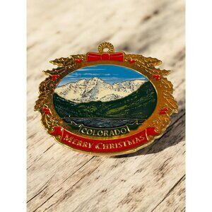 Colorado Christmas Ornament Solid Pewter Gold Finish Made In Canada Wreath Desig